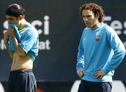 Gabi Milito en un entrenamiento del Barcelona