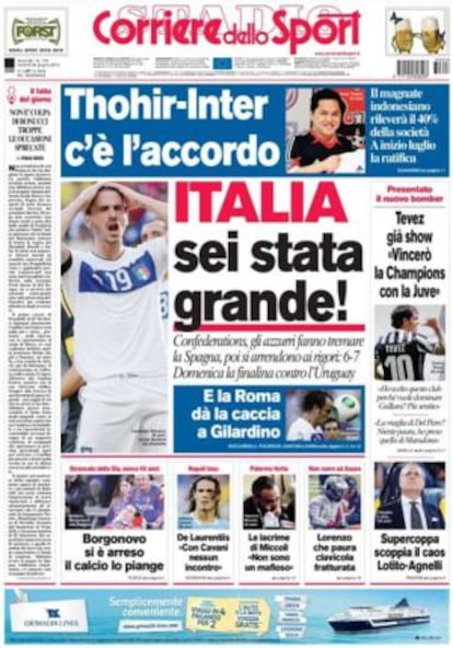 Portada del Corriere dello Sport.