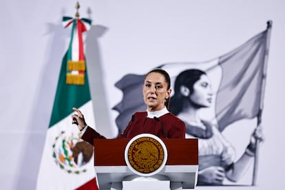 Claudia Sheinbaum durante la conferencia matutina en Palacio Nacional de Ciudad de México.