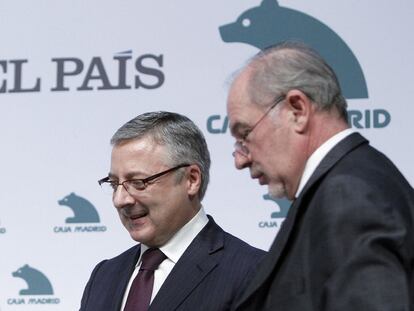 José Blanco, ministro de Fomento, con Rodrigo Rato, presidente de Caja Madrid.