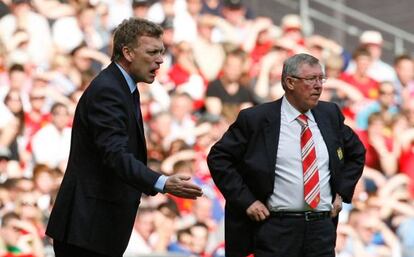 Moyes y Ferguson, en un Everton-United de 2009. 