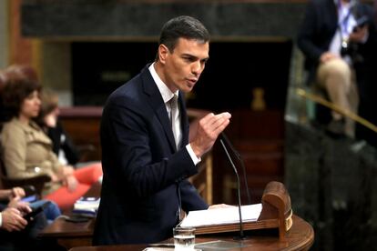 Pedro Sánchez intervé davant del Congrés dels Diputats.