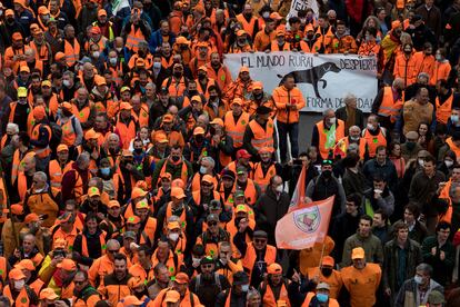 Miles de agricultores y ganaderos se manifiestan en Madrid para exigir medidas para impulsar el campo. 