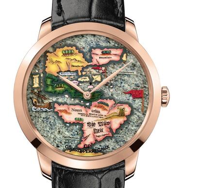 Colección Chamber of Wonders de Girard-Perregaux, consistente en tres piezas con diferentes mapas cartográficos históricos. Precio: 135.000 euros.