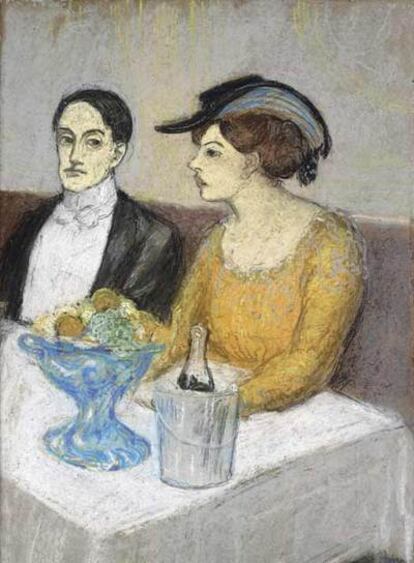 Detalle de la obra <i>Homme et femme à table: Angel Fernández de Soto et son amie</i>, de Picasso, que se ha vendido en Sotheby's por 3 millones de euros.