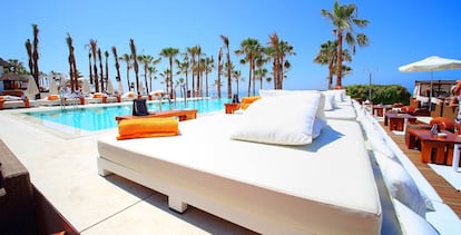 Splendid summer lounge furnishings at Nikki Beach in Marbella