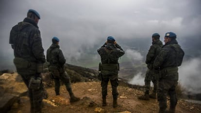 Unos cascos azules españoles, en enero en Líbano.