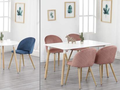Elegimos por ti un lote de sillas de tela aterciopelada idóneas para el comedor o el salón.