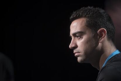 Xavi, durante el acto promocional celebrado este jueves en Barcelona.