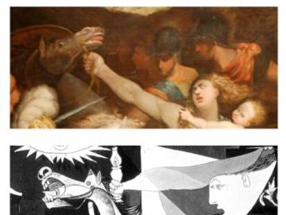 Comparativa de la obra de Mirola con el detalle del Guernica