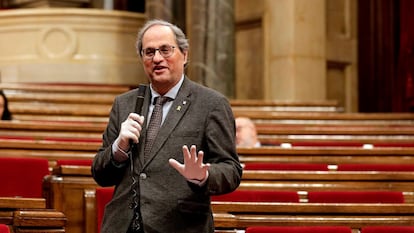 El presidente de la Generalitat, Quim Torra, durante una de sus intervenciones ante el pleno del Parlament