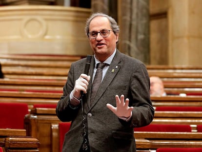 El presidente de la Generalitat, Quim Torra, durante una de sus intervenciones ante el pleno del Parlament