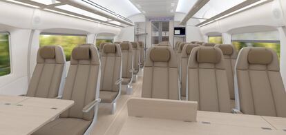 El tren Avril de Talgo incorpora una configuración 3+2 en el reparto de asientos, inspirada en los interiores de los aviones.