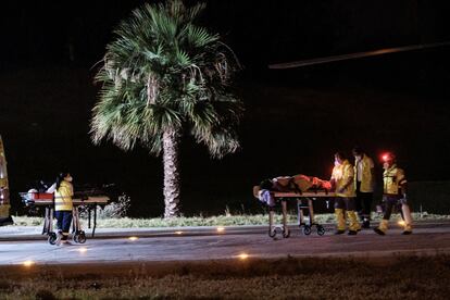 Llegada del helicóptero del servicio de búsqueda y rescate (SAR) del Ejército del Aire al helipuerto del Hospital Doctor Negrín de Las Palmas de Gran Canaria, con el cadáver de la niña de cinco años y dos supervivientes.