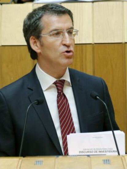 El presidente de la Xunta en funciones, Alberto Núñez Feijóo, pronuncia su discurso de investidura
