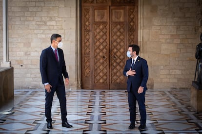 Pedro Sánchez y Pere Aragonès en la reunión del pasado miércoles en el Palau de la Generalitat.