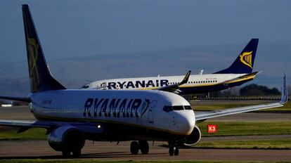 Aviones de Ryanair en el aeropuerto de Manchester.