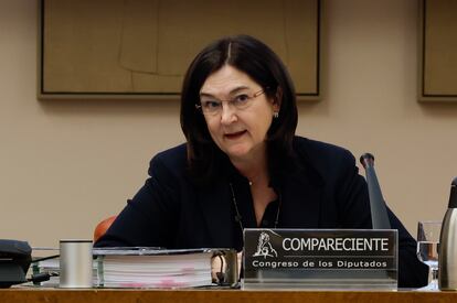 La presidenta de la Comisión Nacional de los Mercados y la Competencia (CNMC), Cani Fernández, en el Congreso.