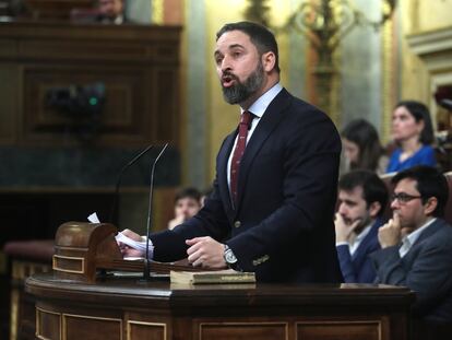 El líder de Vox, Santiago Abascal, durante una intervención en el Congreso.