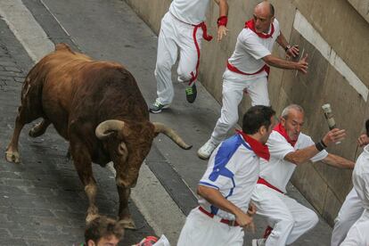 Los toros de Jandilla en Santo Domingo durante el quinto encierro.