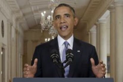 El presidente estadounidense Barack Obama se dirige a la nación en un discurso televisado en vivo desde la Casa Blanca en Washington (EE.UU.)
