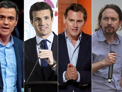 Pedro Sánchez, Pablo Casado, Albert Rivera, Pablo Iglesias and Santiago Abascal.