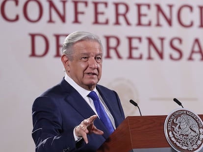 Andrés Manuel López Obrador durante su conferencia de prensa matutina, este martes.