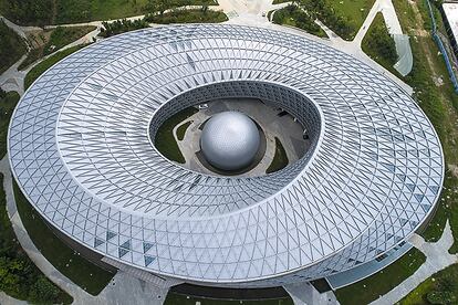 Vista aérea del Museo de ciencia y tecnología de Xiangyang.
