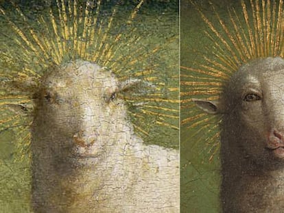 El antes y el después del cordero de Van Eyck.