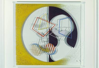 Space Modulator (1939-1945), óleo e incisiones sobre plexiglás, de László Moholy-Nagy.