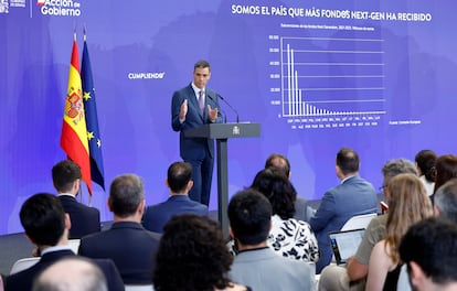 Pedro Sánchez, durante su comparecencia de balance de la legislatura, el pasado lunes en La Moncloa.
