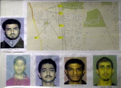 Fotografías de los sopechosos y un plano del vecindario en el que vivían, proporcionados por el FBI.