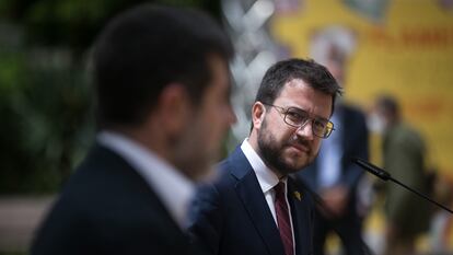 Pere Aragonès y Jordi Sànchez el pasado lunes durante el anuncio de su acuerdo. 