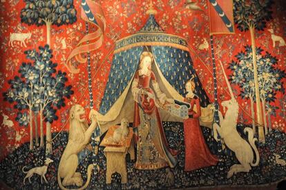 Tapís central de La dame à la Licorne, al museu de Cluny.