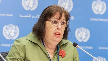Virginia Gamba, representante de la ONU para la infancia y los conflictos armados, en una rueda de prensa en Nueva York.
