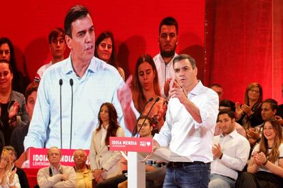 Pedro Sánchez, en el mitin de Barakaldo.