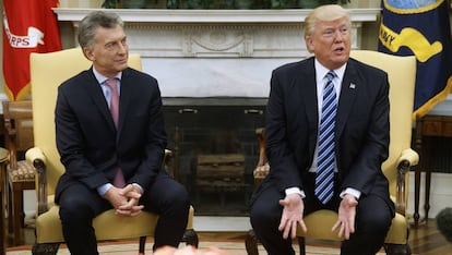 Mauricio Macri junto a Donald Trumo en Washington este jueves.