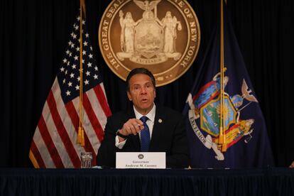 El gobernador Andrew Cuomo, el jueves en su rueda de prensa diaria.