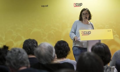 La diputada de la CUP, Eulàlia Reguant, en un momento de la conferencia.