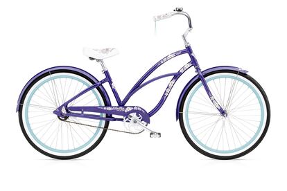 Decorada con motivos florales, la bicicleta Hawaii Purple de Electra (599 €)