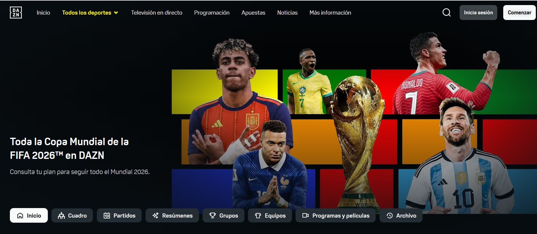 Una captura de pantalla de la plataforma DAZN.