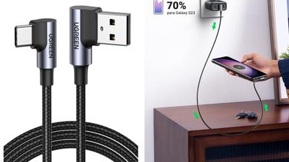 Este modelo de cable USB diseñado en ángulo recto resiste hasta 10.000 acciones de carga y descarga.