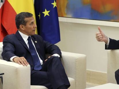 El jefe del Gobierno, Mariano Rajoy, durante la reuni&oacute;n que mantuvo con el presidente de Per&uacute;, Ollanta Humala, en el Palacio de la Moncloa.