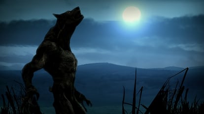 Werewolf howls at moon.