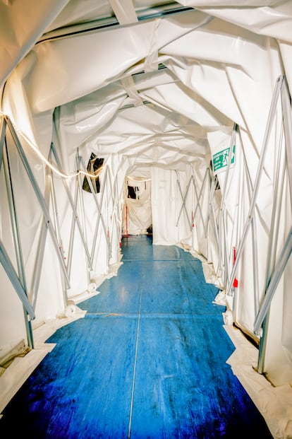 Safety passage leading to the facilities where the ITER experimental reactor is being built in the south of France.