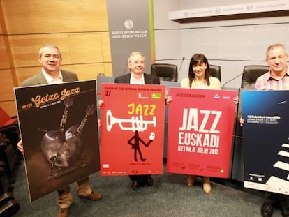 Los directores de los festivales de Jazz vascos durante la presentación durante la presentación de la temporada jazzística