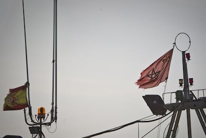 Pesqueros dedicados a la pesca en la caladero marroquí, amarrados en el puerto de Barbate.