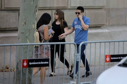 One of the defendants arrives in court in Barcelona.