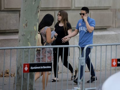 One of the defendants arrives in court in Barcelona.