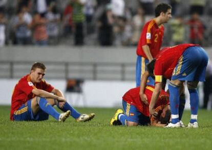 Los jugadores españoles, desolados tras perder ante Nigeria